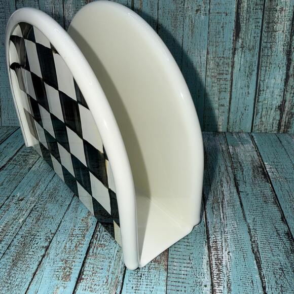 Mackenzie Childs Black White Checked Napkin Holder Courtly Check NEW - Picture 2 of 5